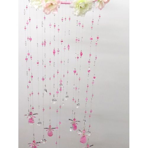  MobileSuncatchers Pink Angel  Fairy and Flower Hanging Chandelier Crystal Suncatcher Mobile Baby Room Decoration