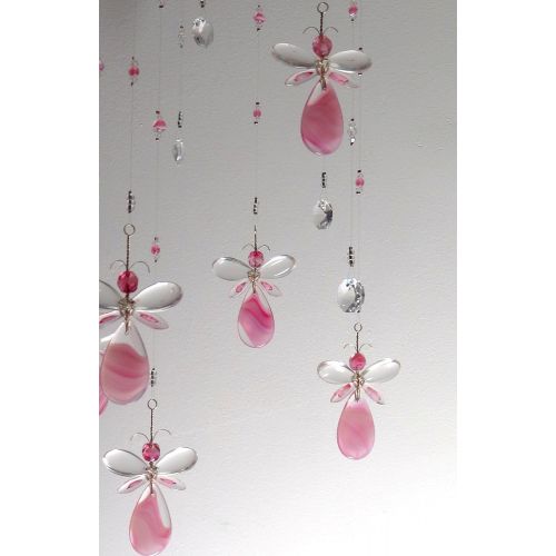  MobileSuncatchers Pink Angel  Fairy and Flower Hanging Chandelier Crystal Suncatcher Mobile Baby Room Decoration