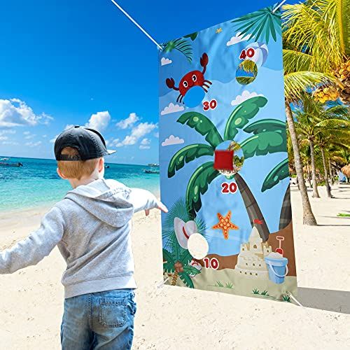  Mochalight Summer Beach Toss Game Banner with 4 Bean Bags, Outdoor Games Combo Set, Indoor and Outdoor Bean Bag Toss Game, Party Game-Birthday Party Decorations Supplies for Kids a