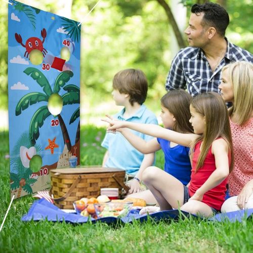  Mochalight Summer Beach Toss Game Banner with 4 Bean Bags, Outdoor Games Combo Set, Indoor and Outdoor Bean Bag Toss Game, Party Game-Birthday Party Decorations Supplies for Kids a