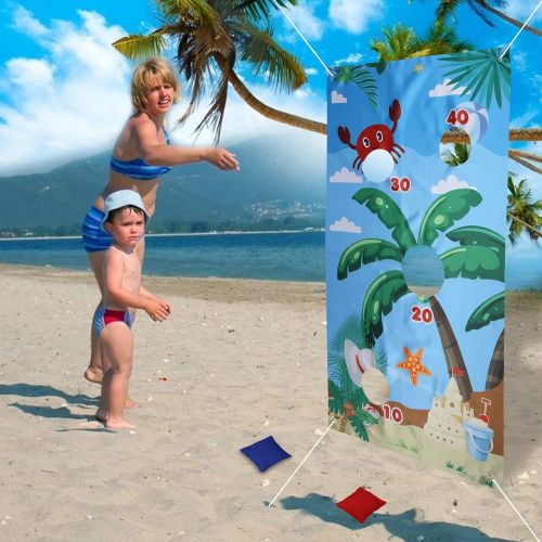  Mochalight Summer Beach Toss Game Banner with 4 Bean Bags, Outdoor Games Combo Set, Indoor and Outdoor Bean Bag Toss Game, Party Game-Birthday Party Decorations Supplies for Kids a