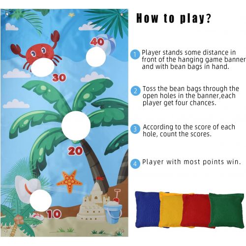  Mochalight Summer Beach Toss Game Banner with 4 Bean Bags, Outdoor Games Combo Set, Indoor and Outdoor Bean Bag Toss Game, Party Game-Birthday Party Decorations Supplies for Kids a