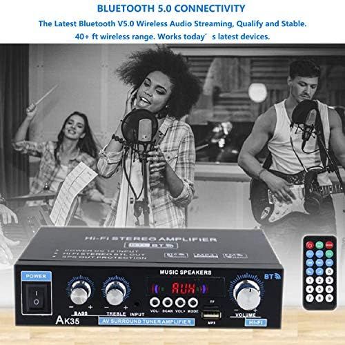  Mochatopia Mini Amplifier Bluetooth V5.0 Audio Stereo Music 2.0 Channel HiFi Power Amplifier Built in Power Supply FM TF/USB Receiver for PC Cell Phone TV