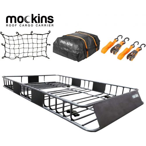  Mockins Roof Rack Rooftop Cargo Carrier with Cargo Bag and Bungee Net | The Steel Luggage Rack is 64 Long X 39 Wide X 6 Tall with A Hauling Weight of 200 Lbs & can be Reduced to 43