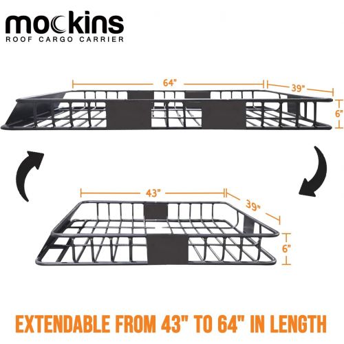  Mockins Roof Rack Rooftop Cargo Carrier with Cargo Bag and Bungee Net | The Steel Luggage Rack is 64 Long X 39 Wide X 6 Tall with A Hauling Weight of 200 Lbs & can be Reduced to 43