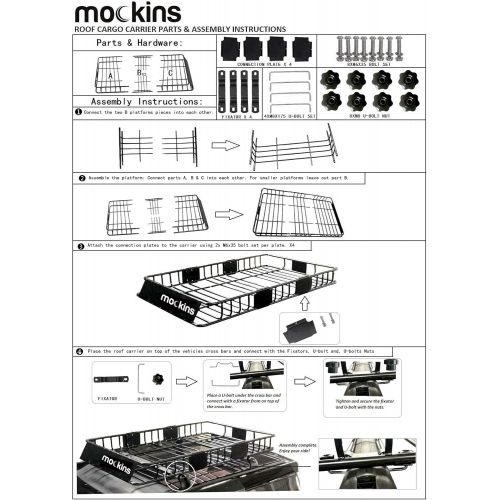  Mockins Roof Rack Rooftop Cargo Carrier with Cargo Bag and Bungee Net | The Steel Luggage Rack is 64 Long X 39 Wide X 6 Tall with A Hauling Weight of 200 Lbs & can be Reduced to 43