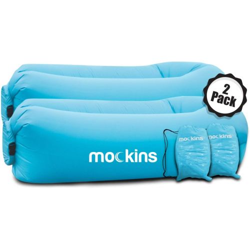  Mockins Nevlers Inflatable Air Lounger for Camping, the Beach, and Picnics, Portable and Easy to Use for Kids and Adults, 2 Pack, Blue