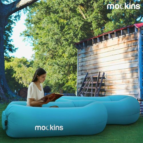  Mockins Nevlers Inflatable Air Lounger for Camping, the Beach, and Picnics, Portable and Easy to Use for Kids and Adults, 2 Pack, Blue