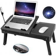 [아마존 핫딜] [아마존핫딜]Laptop Table for Bed-Moclever Multi-Functional Laptop Bed Tray with 2 Independent Laptop Stands-Foldable Adjustable to 2 Different Heights-Internal Cooling Fan for Laptop Desk-LED