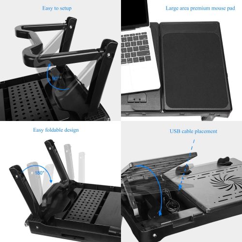  [아마존 핫딜] [아마존핫딜]Laptop Table for Bed-Moclever Multi-Functional Laptop Bed Tray with 2 Independent Laptop Stands-Foldable Adjustable to 2 Different Heights-Internal Cooling Fan for Laptop Desk-LED