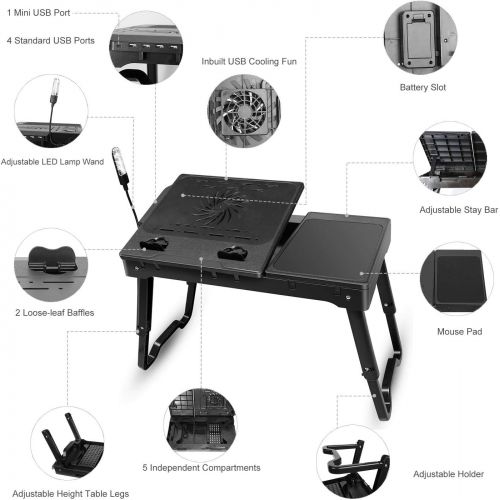  [아마존 핫딜] [아마존핫딜]Laptop Table for Bed-Moclever Multi-Functional Laptop Bed Tray with 2 Independent Laptop Stands-Foldable Adjustable to 2 Different Heights-Internal Cooling Fan for Laptop Desk-LED