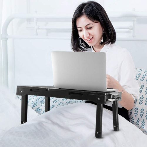  [아마존베스트]Moclever Laptop Table for Bed-Multi-Functional Laptop Bed Table Tray with Internal Cooling Fan & 2 Independent Laptop Stands-Foldable & 3 Different Height Laptop Desk-LED Lamp-4 Po