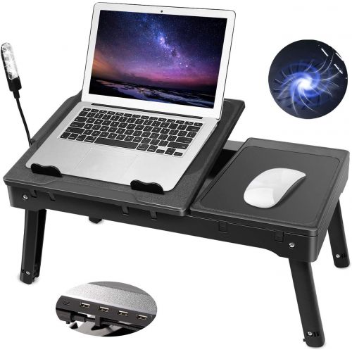  [아마존베스트]Moclever Laptop Table for Bed-Multi-Functional Laptop Bed Table Tray with Internal Cooling Fan & 2 Independent Laptop Stands-Foldable & 3 Different Height Laptop Desk-LED Lamp-4 Po