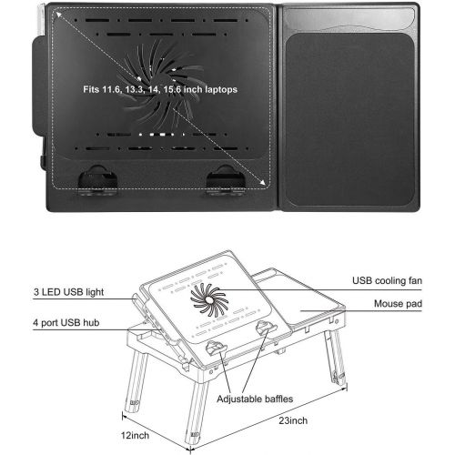  [아마존베스트]Moclever Laptop Table for Bed-Multi-Functional Laptop Bed Table Tray with Internal Cooling Fan & 2 Independent Laptop Stands-Foldable & 3 Different Height Laptop Desk-LED Lamp-4 Po