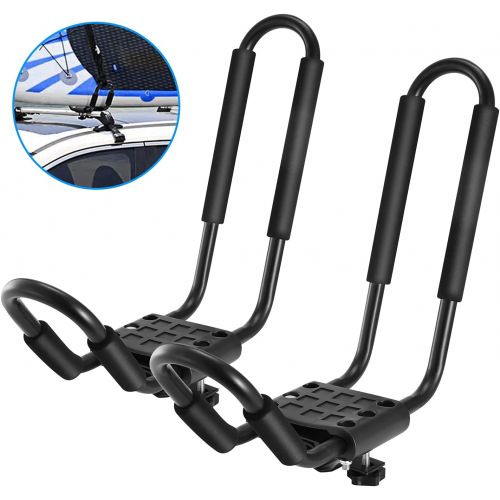  Moclever J-Bar Kayak Roof Rack, Universal HD Marine Kayak Carrier Top Mount Car SUV Crossbar for Kayaks, Canoe, Surfboards, Ski Board & SUP Paddle Boards on SUV, Car & Truck with 2Pcs Tie D