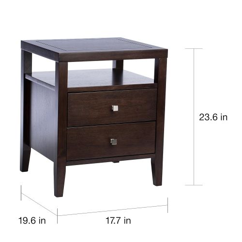  ModHaus Living Modern Wood 2 Drawer Nightstand with Open Shelf in Brown Finish - Includes Modhaus Living Pen