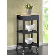 ModHaus Living Modern Wood Wheeled Kitchen Cart with 2 Slatted Shelves and 1 Drawer - Includes Pen (Black)