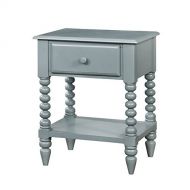 ModHaus Living Modern Transitional 1 Drawer Nightstand with Open Shelf and Round Beaded Legs - Includes Modhaus Living Pen (Gray)