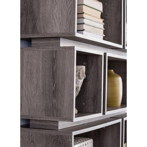  ModHaus Living Modern Distressed Wood Open Back Book Case with 10 Shelf - Includes Pen