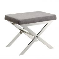 ModHaus Living Contemporary Linen Upholstery 22 Inch Vanity Stool with Chrome Crossed Legs - Includes Modhaus Living Pen (Gray)