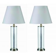 ModHaus Living Modern Cylinder Clear Glass Fillable Table Lamps Set of 2 in Brushed Steel Finish - Includes Modhaus Living Pen