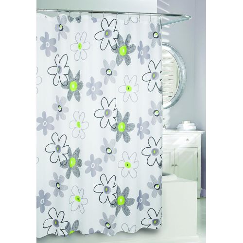  Moda At Home Inc Moda at Home 204379 Whimsy Water Repellent Fabric Shower Curtain, 71-Inch X 71-Inch, Ivory, Black, Grey and Green