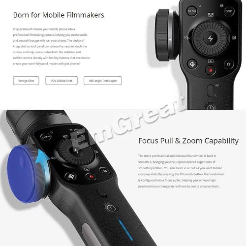  Modenny 4 3-Axis Handheld Smartphone Gimbal Stabilizer for XS XR X 8Plus 8 7Plus 7 Samsung S9 S8 S7 & Action Camera