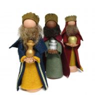 /ModerationCorner Three Wise Men Ornament Set, Nativity Scene, Clothespin Ornaments, The Magi, Three Kings, Christmas Decor, Peg Doll, Ornament Exchange