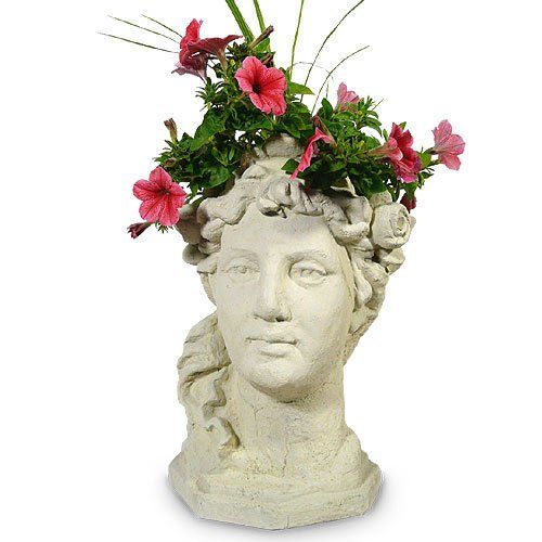  Modern Artisans Garden Goddess Outdoor Head Planter, 17-Inch Fine Cast Concrete, American Made