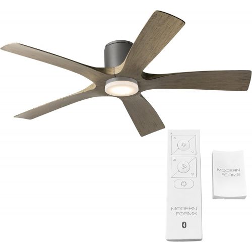  Modern Forms Aviator Indoor and Outdoor 5-Blade Smart Flush Mount Ceiling Fan 54in Graphite Weathered Gray with Remote Control (Light Kit Sold Separately)