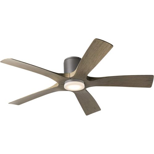  Modern Forms Aviator Indoor and Outdoor 5-Blade Smart Flush Mount Ceiling Fan 54in Graphite Weathered Gray with Remote Control (Light Kit Sold Separately)