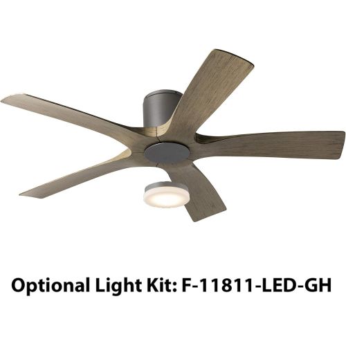  Modern Forms Aviator Indoor and Outdoor 5-Blade Smart Flush Mount Ceiling Fan 54in Graphite Weathered Gray with Remote Control (Light Kit Sold Separately)