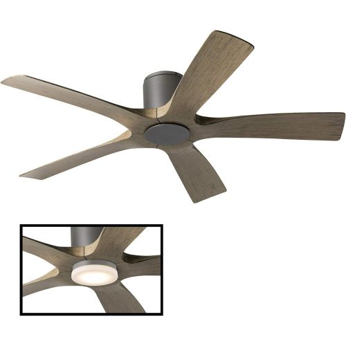  Modern Forms Aviator Indoor and Outdoor 5-Blade Smart Flush Mount Ceiling Fan 54in Graphite Weathered Gray with Remote Control (Light Kit Sold Separately)