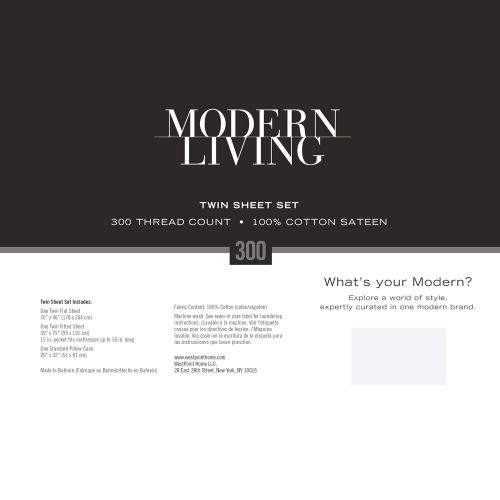  Modern Living T300 Solid Sheet Set, Twin, Graphite, 3 Piece