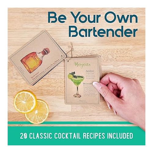  Mixology Bartender Kit - 8-Piece Copper Cocktail Shaker Set with Black Pine Wood Stand, Recipe Cards, and Bar Accessories Ideas