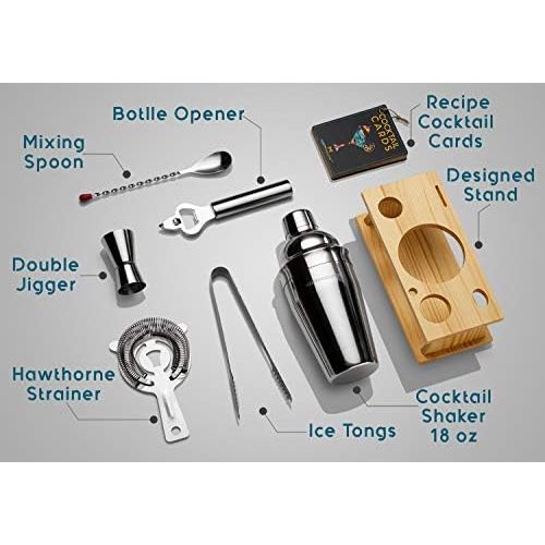  [아마존베스트]Modern Mixology Mixology Bartender Kit with Stand | Bar Set Cocktail Shaker Set for Drink Mixing - Bar Tools: Martini Shaker, Jigger, Strainer, Bar Mixer Spoon, Tongs, Bottle Opener | Best Bartend