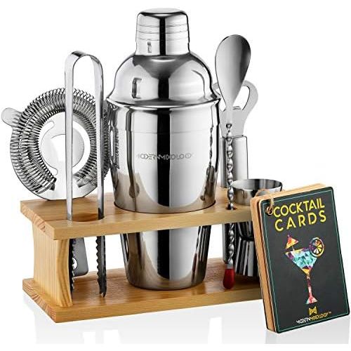  [아마존베스트]Modern Mixology Mixology Bartender Kit with Stand | Bar Set Cocktail Shaker Set for Drink Mixing - Bar Tools: Martini Shaker, Jigger, Strainer, Bar Mixer Spoon, Tongs, Bottle Opener | Best Bartend