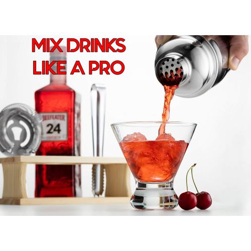  [아마존베스트]Modern Mixology Mixology Bartender Kit with Stand | Bar Set Cocktail Shaker Set for Drink Mixing - Bar Tools: Martini Shaker, Jigger, Strainer, Bar Mixer Spoon, Tongs, Bottle Opener | Best Bartend