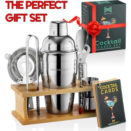  [아마존베스트]Modern Mixology Mixology Bartender Kit with Stand | Bar Set Cocktail Shaker Set for Drink Mixing - Bar Tools: Martini Shaker, Jigger, Strainer, Bar Mixer Spoon, Tongs, Bottle Opener | Best Bartend
