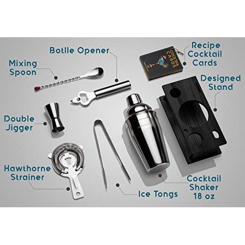  [아마존베스트]Modern Mixology Mixology Bartender Kit with Stand | Bar Set Cocktail Shaker Set for Drink Mixing - Bar Tools: Martini Shaker, Jigger, Strainer, Bar Mixer Spoon, Tongs, Opener | Best Bartender Kit