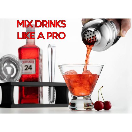  [아마존베스트]Modern Mixology Mixology Bartender Kit with Stand | Bar Set Cocktail Shaker Set for Drink Mixing - Bar Tools: Martini Shaker, Jigger, Strainer, Bar Mixer Spoon, Tongs, Opener | Best Bartender Kit