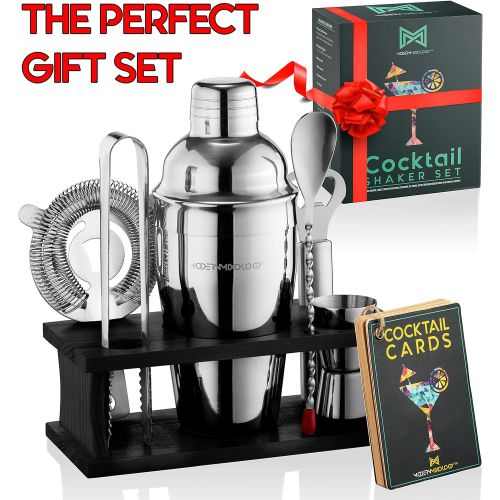  [아마존베스트]Modern Mixology Mixology Bartender Kit with Stand | Bar Set Cocktail Shaker Set for Drink Mixing - Bar Tools: Martini Shaker, Jigger, Strainer, Bar Mixer Spoon, Tongs, Opener | Best Bartender Kit