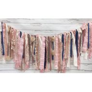 Modern Rag Quilts Rose Gold & Navy Shabby Chic Rag Tie Garland: ~ Photo Shoot ~ Wedding ~ Birthday ~ Nursery ~ Highchair Banner ~ Gender Reveal Parties ~ Decorations ~ Wall Decor! (10 FEET Wide)