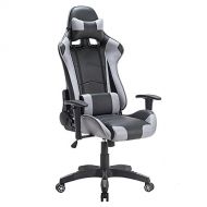 Modern-depo High-Back Swivel Gaming Chair Black & Grey with Lumbar Support & Headrest | Racing Style Ergonomic Office Desk Chair