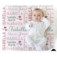 ModernBeautiful Hearts Name Blanket in pink and gray for Baby Girl, personalized baby gift, blanket, baby blanket, personalized blanket, choose colors