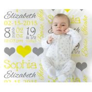 ModernBeautiful Birth Stats Gift - Yellow and gray baby stats blanket- personalized blanket- girl baby blanket- baby shower gift baby name blanket