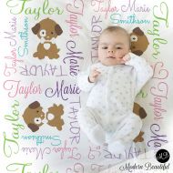 ModernBeautiful Puppy blanket for baby girl- personalized blanket- puppy blanket- girl baby blanket- baby shower gift- receiving blanket PuppyG1