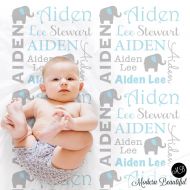 ModernBeautiful Elephant Name Blanket in blue and gray for boy- personalized baby gift- blanket- blanket- personalized blanket- photo prop, choose colors