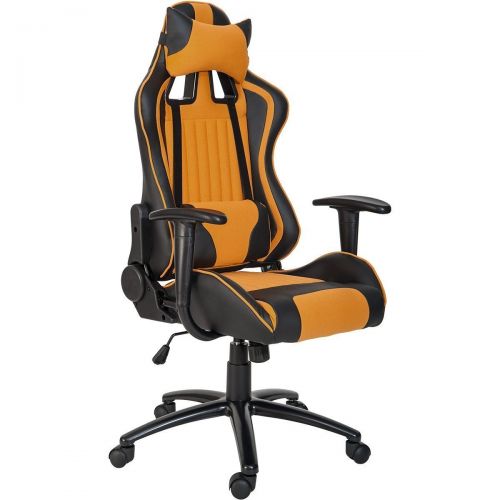  ModernLuxe Odyssey Series Executive Office Gaming Chair with Adjustable Lumbar Support and Headrest in Soft PU Leather and Mesh Fabric (Orange)