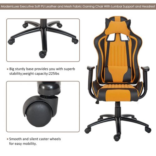  ModernLuxe Odyssey Series Executive Office Gaming Chair with Adjustable Lumbar Support and Headrest in Soft PU Leather and Mesh Fabric (Orange)